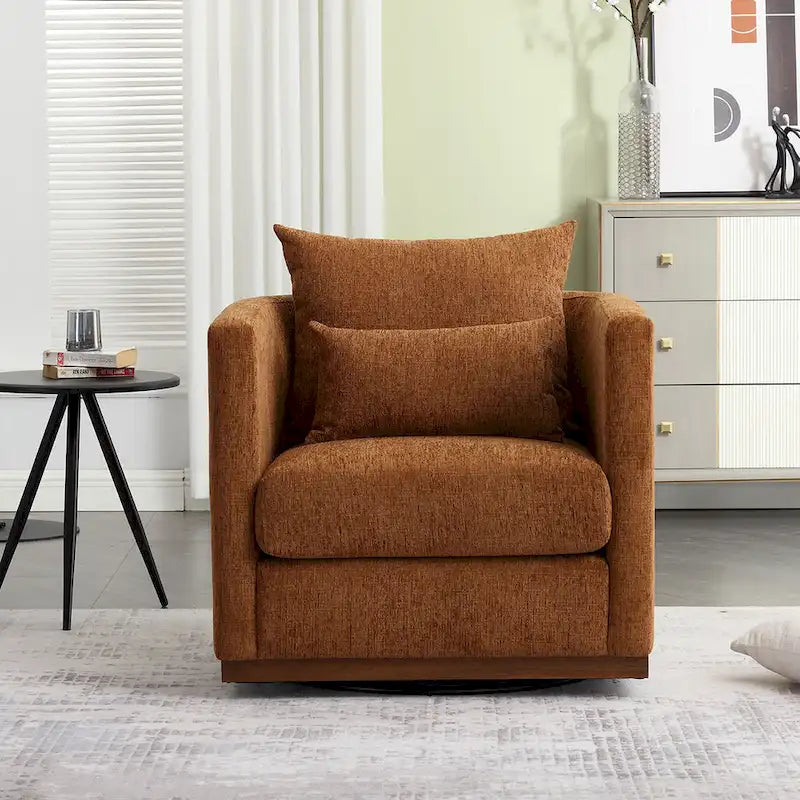 Brown Modern 31.5-inch Chenille Swivel Accent Chair