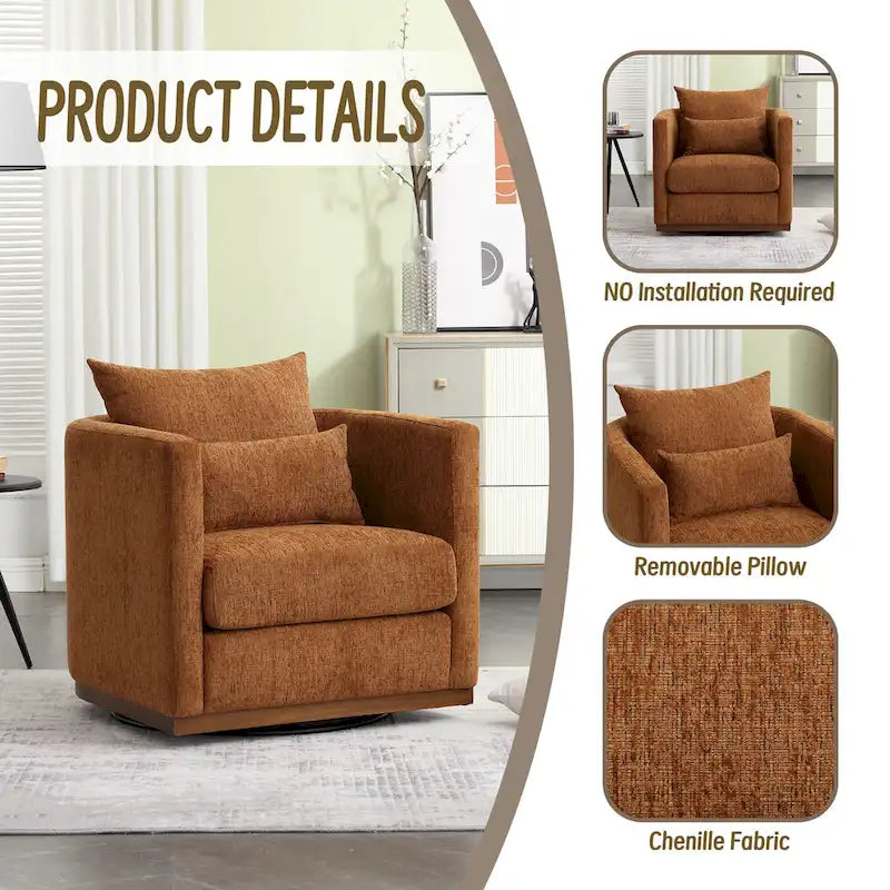 Brown Modern 31.5-inch Chenille Swivel Accent Chair