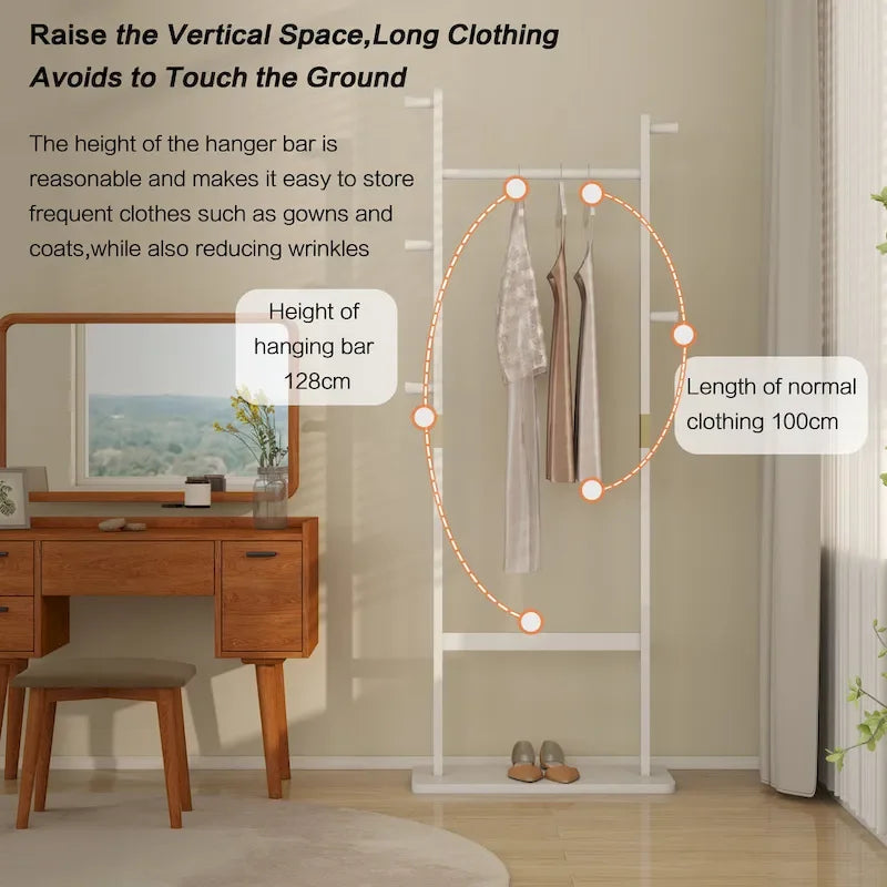 Modern StyleSolid Wood Coat Rack with Standing Hanger, 5 Hanging Rods, Easy to Assemble, for Entrance and Hallway