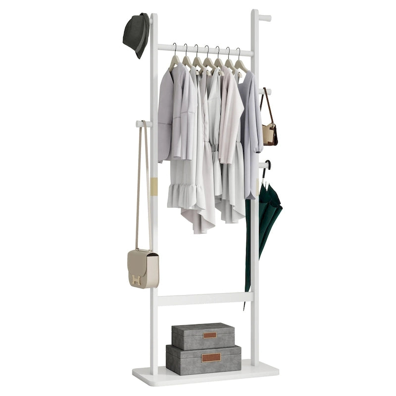 Modern StyleSolid Wood Coat Rack with Standing Hanger, 5 Hanging Rods, Easy to Assemble, for Entrance and Hallway