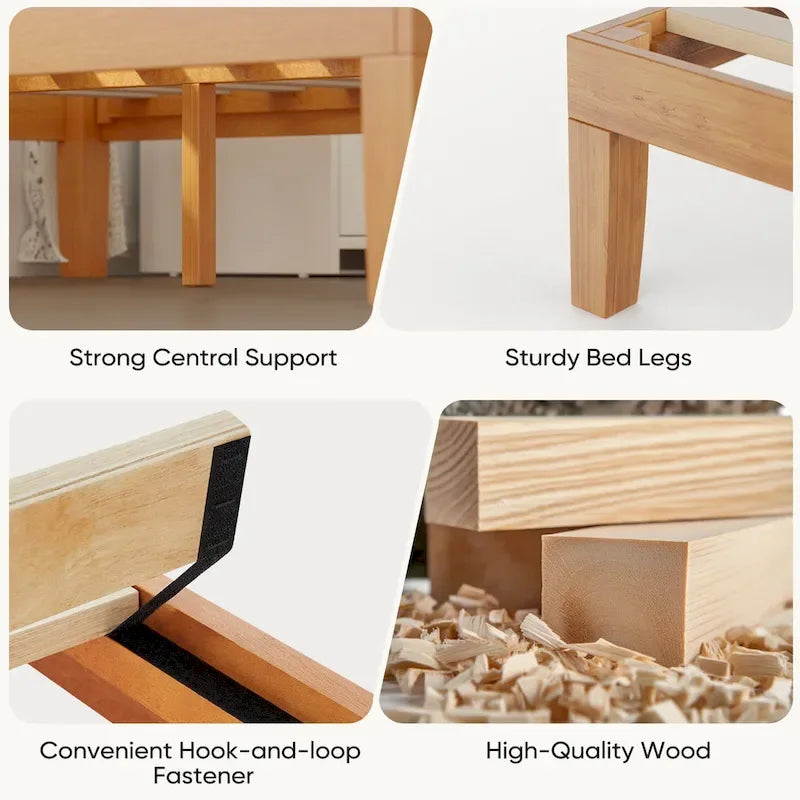 Queen Size Solid Wood Platform Bed with 1000lb Capacity & Storage