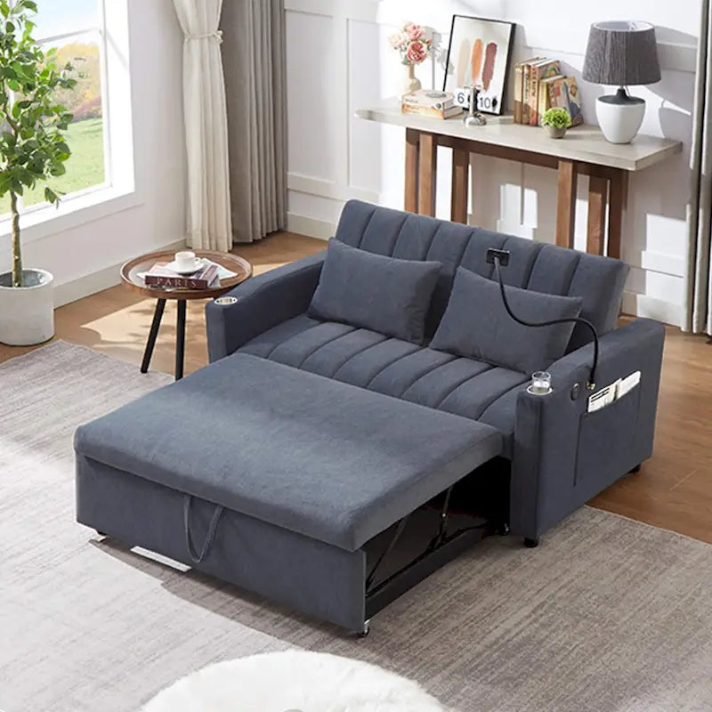 Convertible Loveseat Sofa Bed with USB Ports, Cup Holders & Swivel Phone Holder