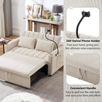 Convertible Loveseat Sofa Bed with USB Ports, Cup Holders & Swivel Phone Holder