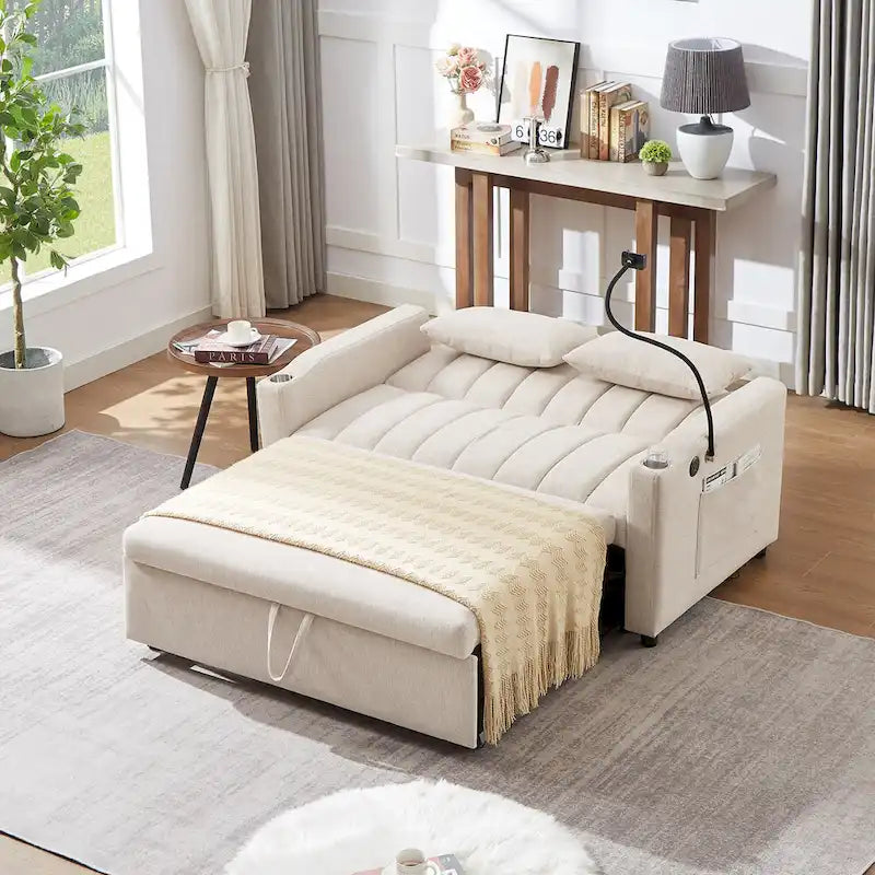 Convertible Loveseat Sofa Bed with USB Ports, Cup Holders & Swivel Phone Holder