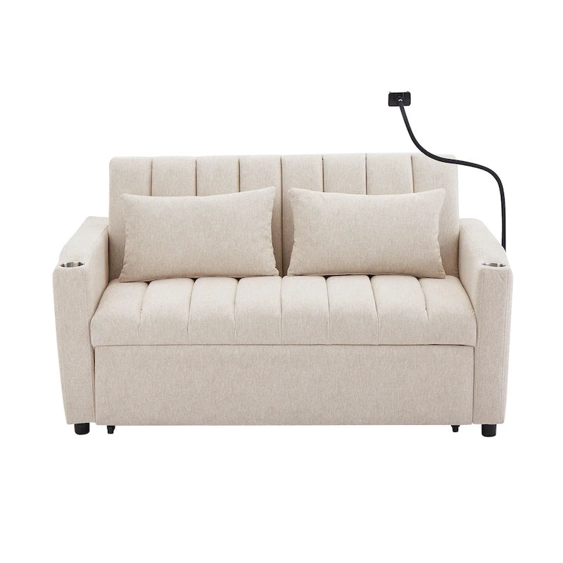 Convertible Loveseat Sofa Bed with USB Ports, Cup Holders & Swivel Phone Holder