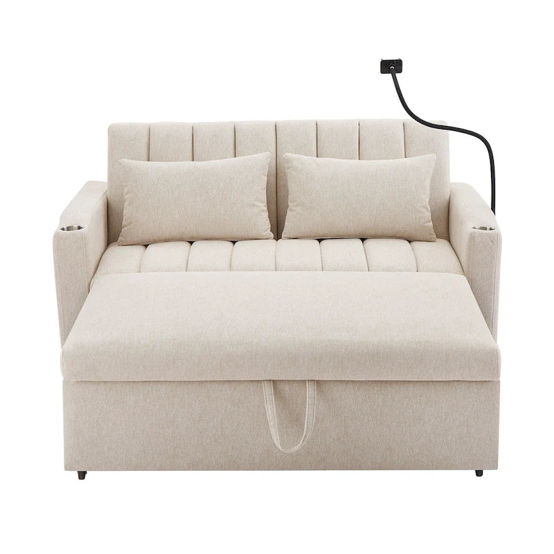 Convertible Loveseat Sofa Bed with USB Ports, Cup Holders & Swivel Phone Holder