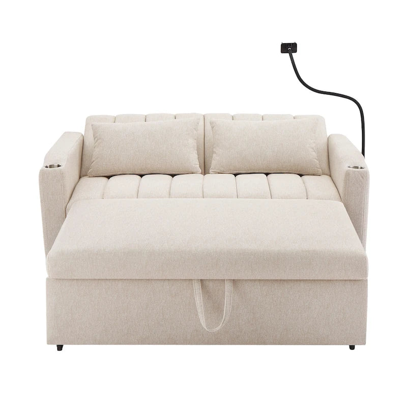 Convertible Loveseat Sofa Bed with USB Ports, Cup Holders & Swivel Phone Holder