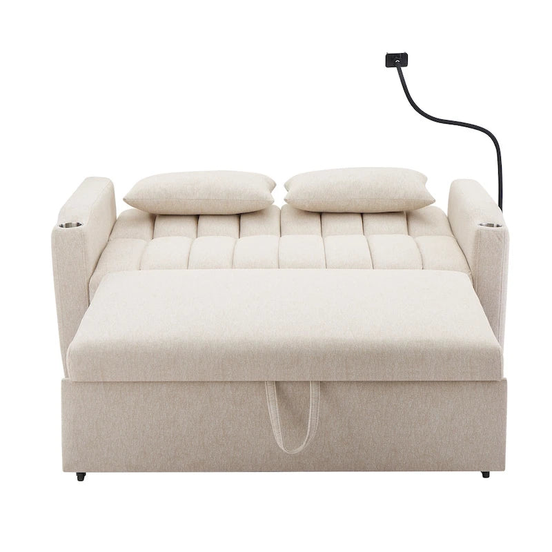 Convertible Loveseat Sofa Bed with USB Ports, Cup Holders & Swivel Phone Holder