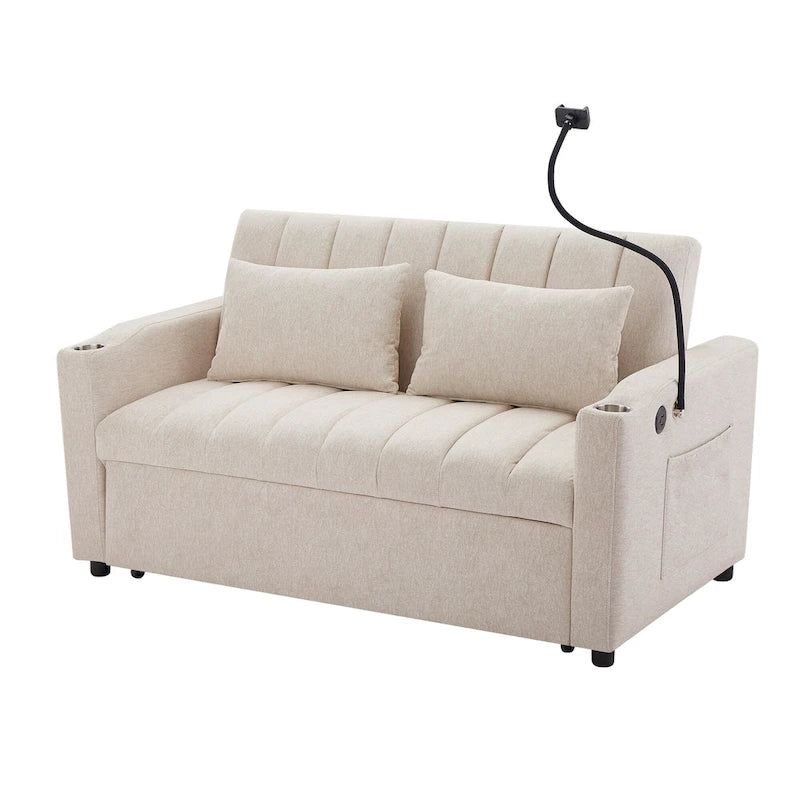 Convertible Loveseat Sofa Bed with USB Ports, Cup Holders & Swivel Phone Holder