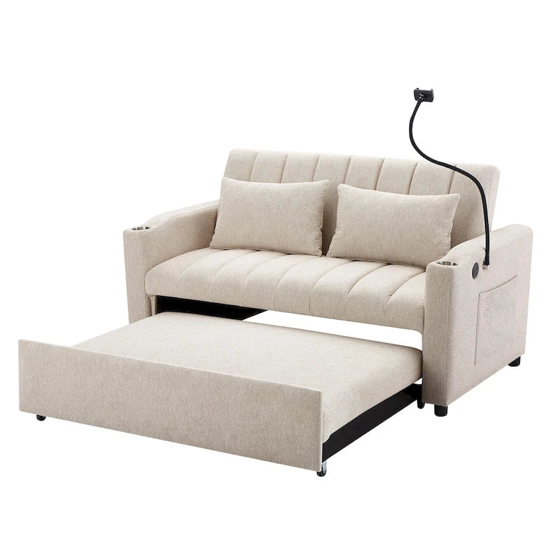 Convertible Loveseat Sofa Bed with USB Ports, Cup Holders & Swivel Phone Holder