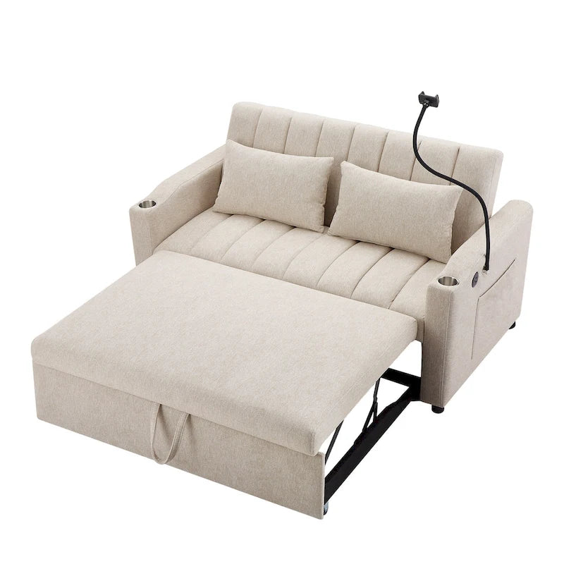 Convertible Loveseat Sofa Bed with USB Ports, Cup Holders & Swivel Phone Holder