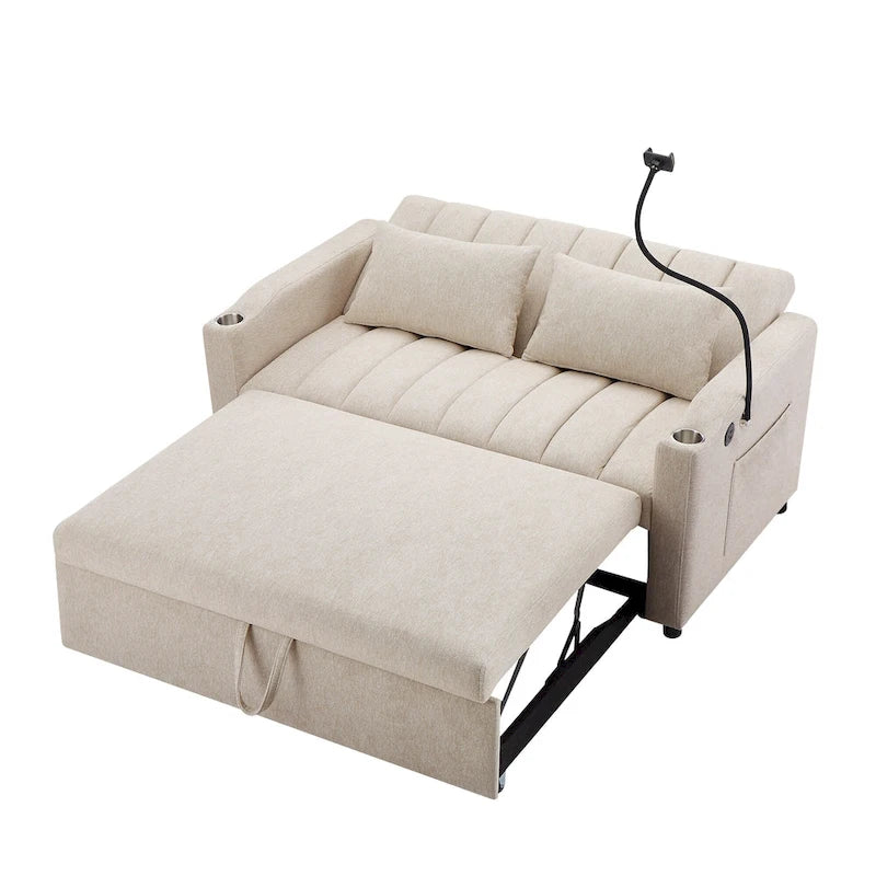 Convertible Loveseat Sofa Bed with USB Ports, Cup Holders & Swivel Phone Holder