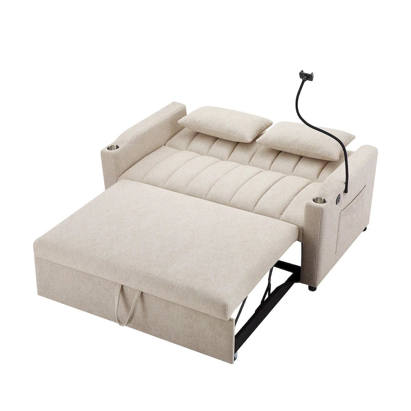 Convertible Loveseat Sofa Bed with USB Ports, Cup Holders & Swivel Phone Holder