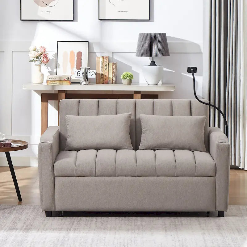 Convertible Loveseat Sofa Bed with USB Ports, Cup Holders & Swivel Phone Holder