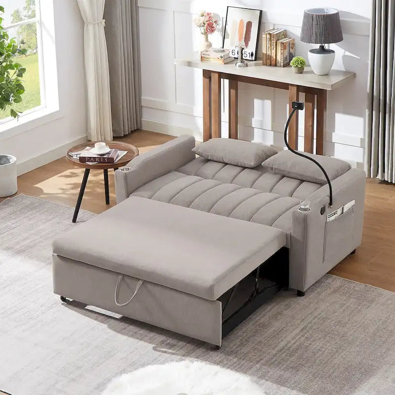 Convertible Loveseat Sofa Bed with USB Ports, Cup Holders & Swivel Phone Holder