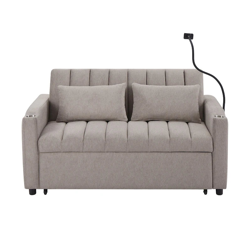 Convertible Loveseat Sofa Bed with USB Ports, Cup Holders & Swivel Phone Holder