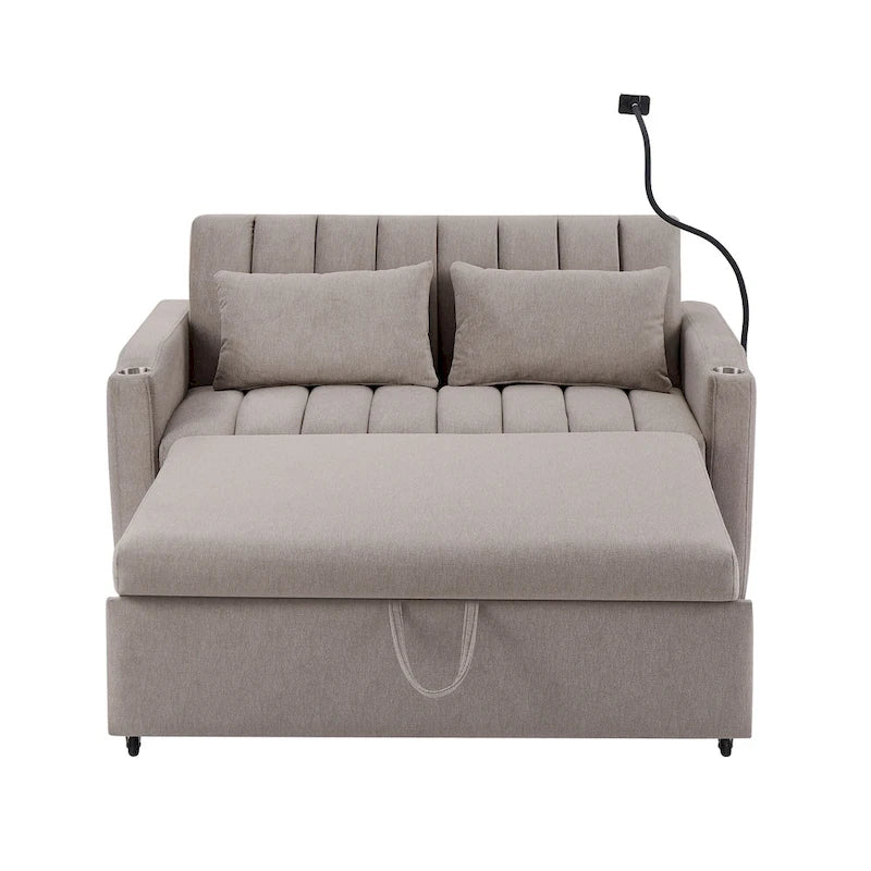 Convertible Loveseat Sofa Bed with USB Ports, Cup Holders & Swivel Phone Holder
