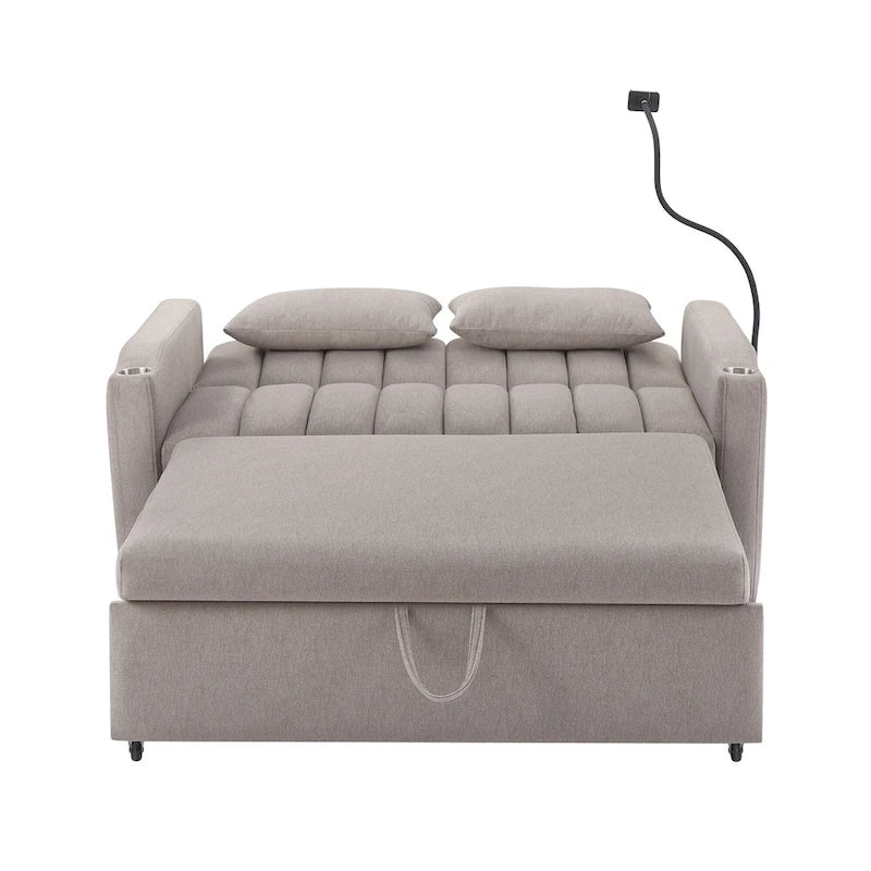 Convertible Loveseat Sofa Bed with USB Ports, Cup Holders & Swivel Phone Holder