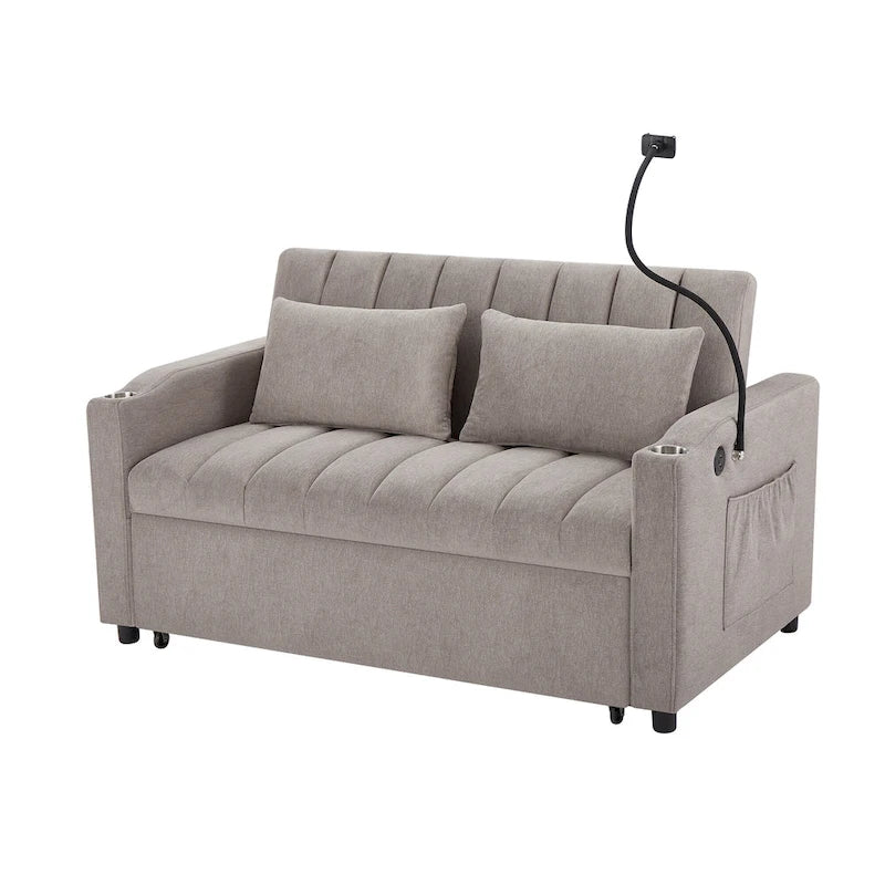 Convertible Loveseat Sofa Bed with USB Ports, Cup Holders & Swivel Phone Holder