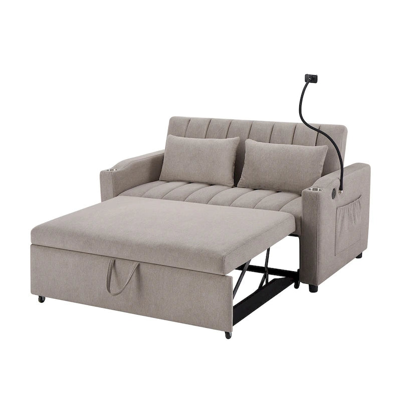 Convertible Loveseat Sofa Bed with USB Ports, Cup Holders & Swivel Phone Holder