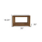 30 Contemporary Wooden Coffee Table with Faux Marble Top and Storage Shelves for Living Room - 18.25 H x 30 W x 30 D