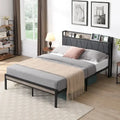 Full Size Metal Platform Bed with Upholstered Storage Headboard & USB Port