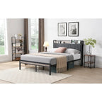 Full Size Metal Platform Bed with Upholstered Storage Headboard & USB Port
