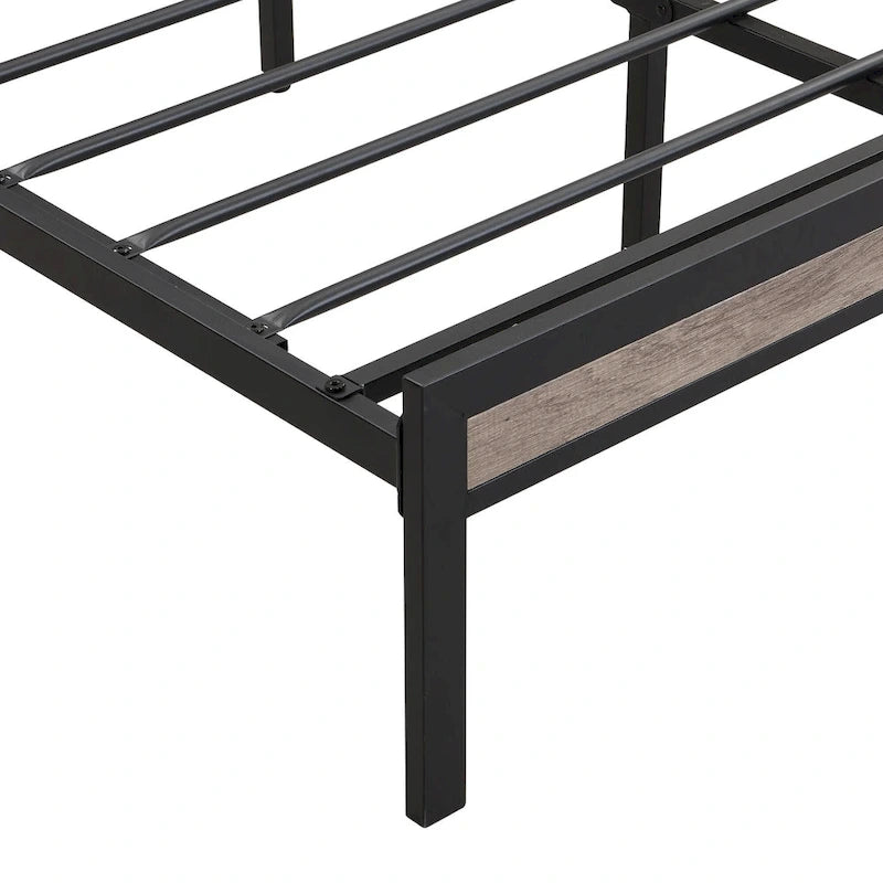 Full Size Metal Platform Bed with Upholstered Storage Headboard & USB Port