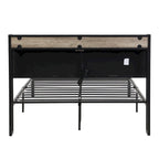 Full Size Metal Platform Bed with Upholstered Storage Headboard & USB Port
