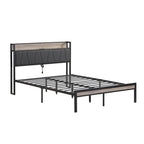 Full Size Metal Platform Bed with Upholstered Storage Headboard & USB Port
