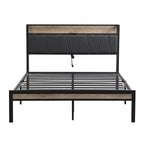 Full Size Metal Platform Bed with Upholstered Storage Headboard & USB Port