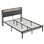 Full Size Metal Platform Bed with Upholstered Storage Headboard & USB Port