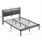 Full Size Metal Platform Bed with Upholstered Storage Headboard & USB Port