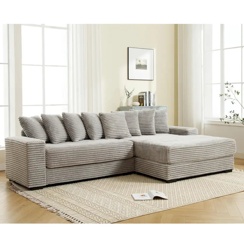 111-inch Corduroy L-Shaped Sectional Sofa with Oversized Right Chaise