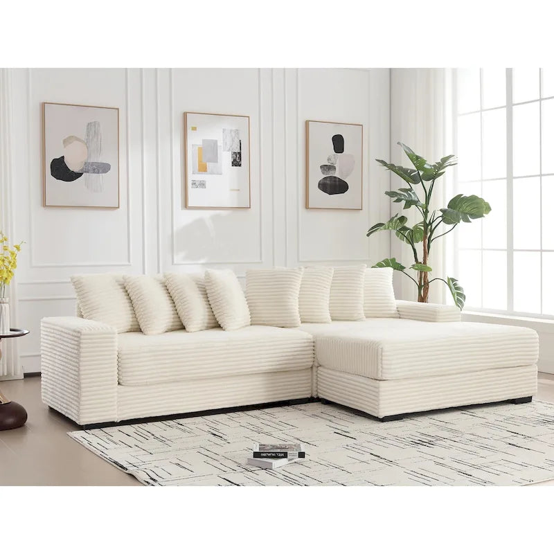 111-inch Corduroy L-Shaped Sectional Sofa with Oversized Right Chaise