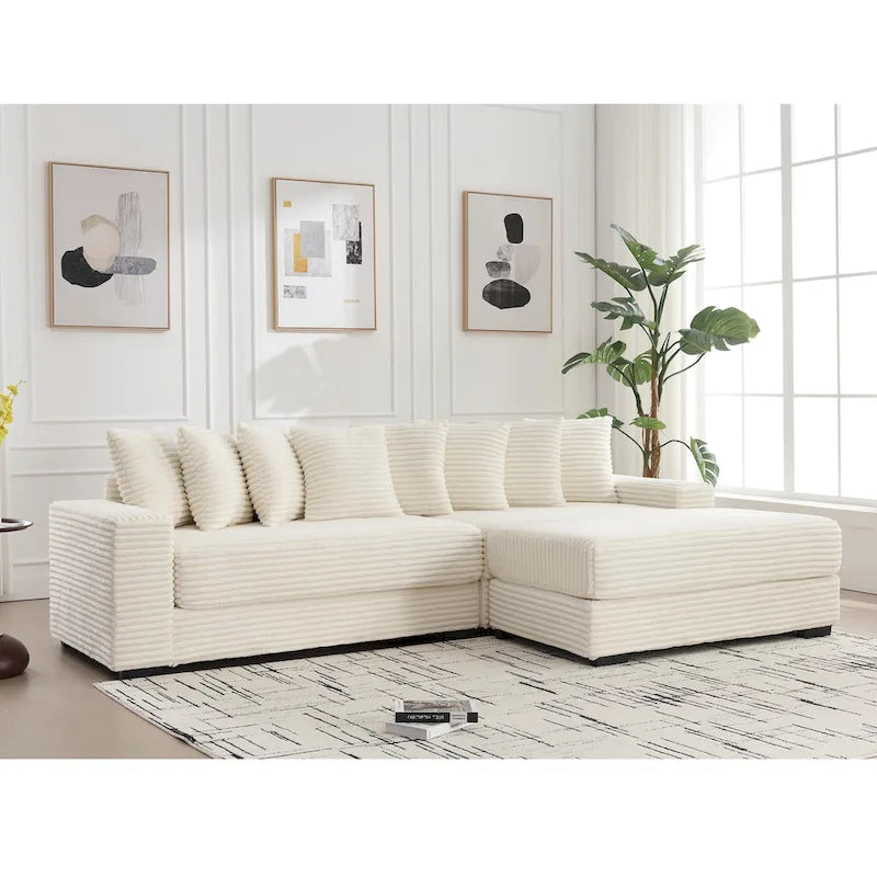 111-inch Corduroy L-Shaped Sectional Sofa with Oversized Right Chaise