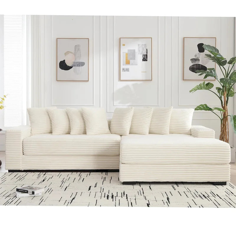 111-inch Corduroy L-Shaped Sectional Sofa with Oversized Right Chaise
