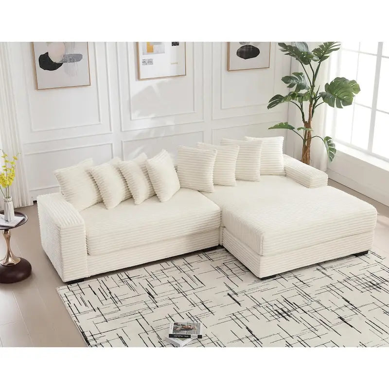 111-inch Corduroy L-Shaped Sectional Sofa with Oversized Right Chaise