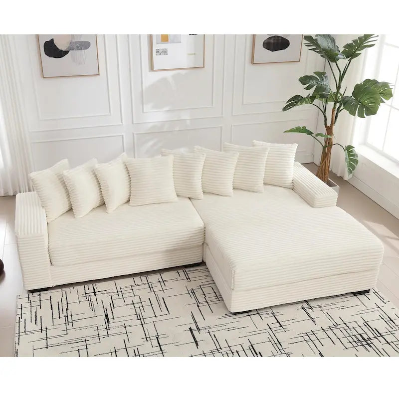 111-inch Corduroy L-Shaped Sectional Sofa with Oversized Right Chaise