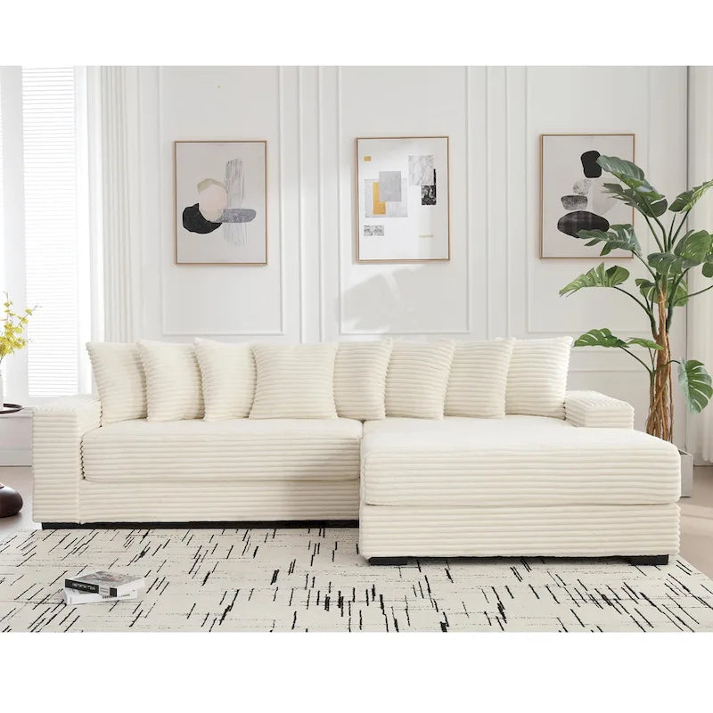 111-inch Corduroy L-Shaped Sectional Sofa with Oversized Right Chaise