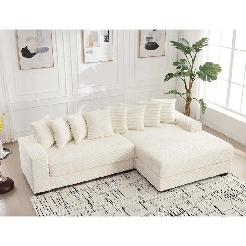111-inch Corduroy L-Shaped Sectional Sofa with Oversized Right Chaise