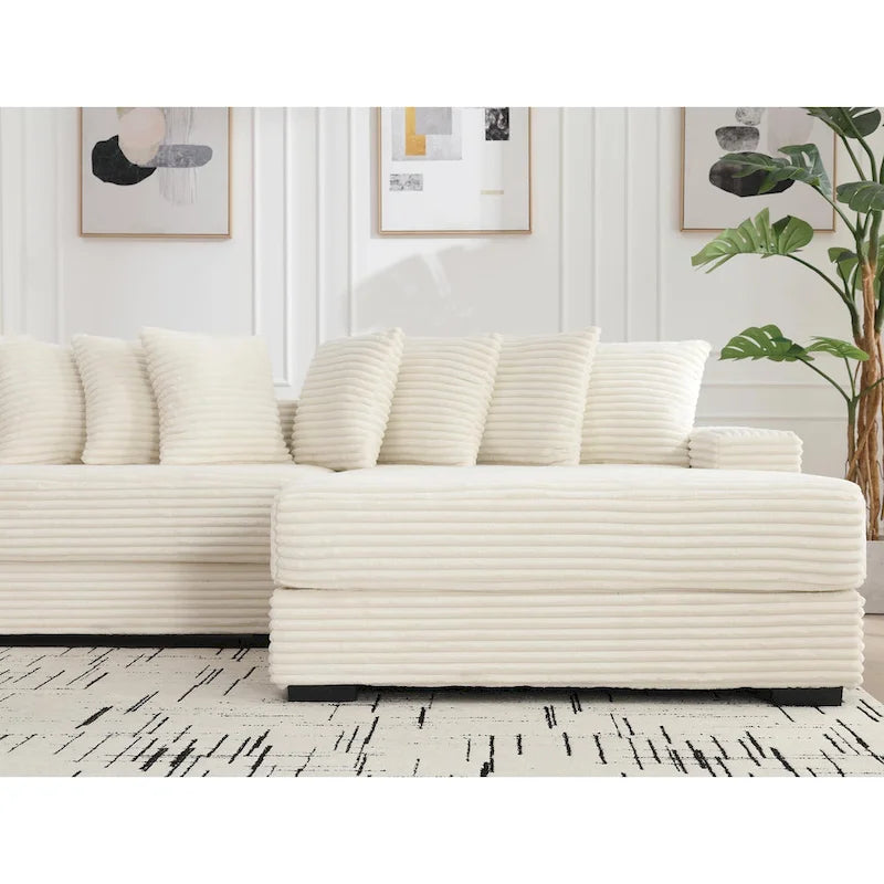111-inch Corduroy L-Shaped Sectional Sofa with Oversized Right Chaise