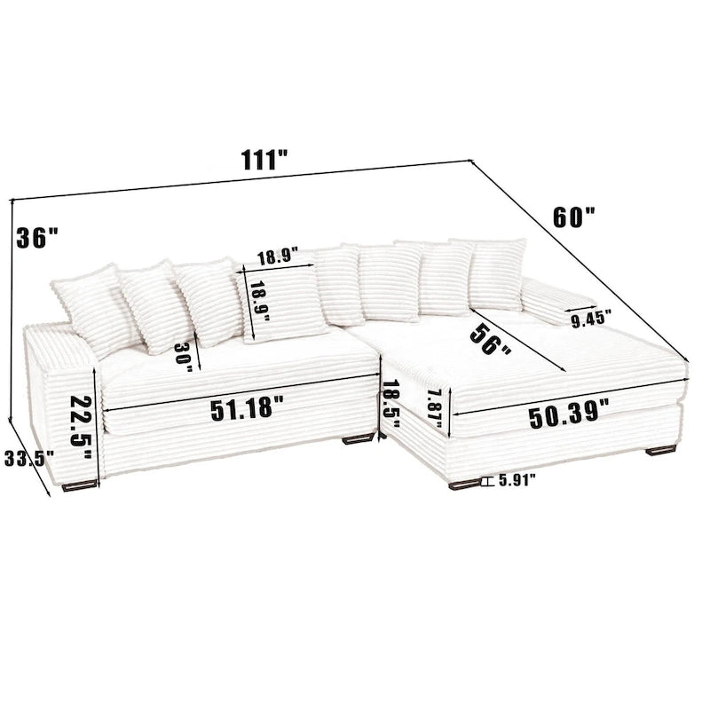 111-inch Corduroy L-Shaped Sectional Sofa with Oversized Right Chaise