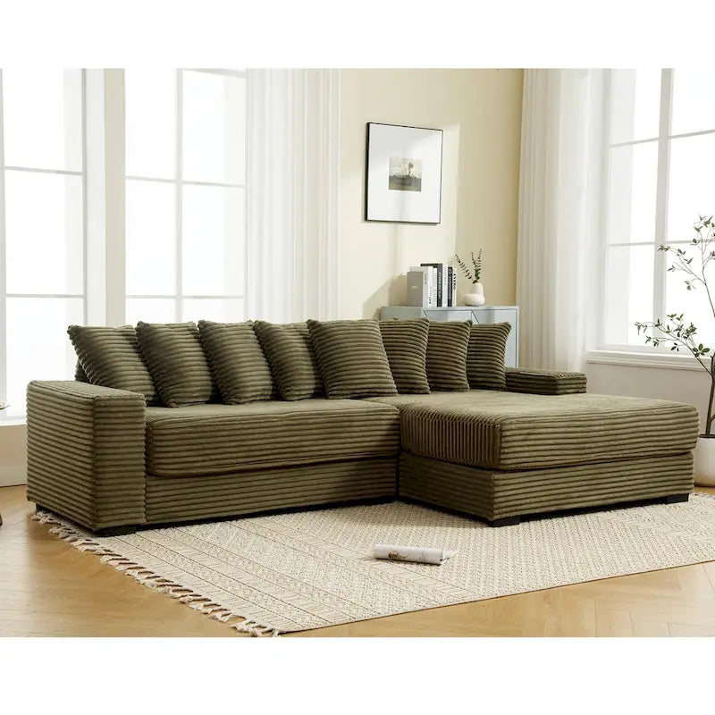 111-inch Corduroy L-Shaped Sectional Sofa with Oversized Right Chaise