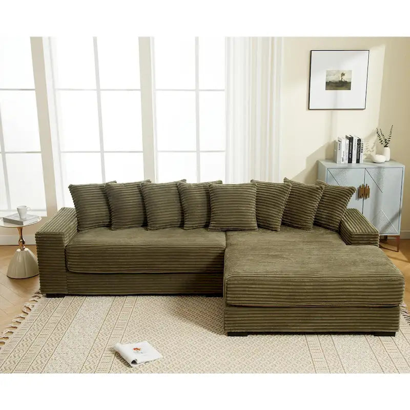 111-inch Corduroy L-Shaped Sectional Sofa with Oversized Right Chaise