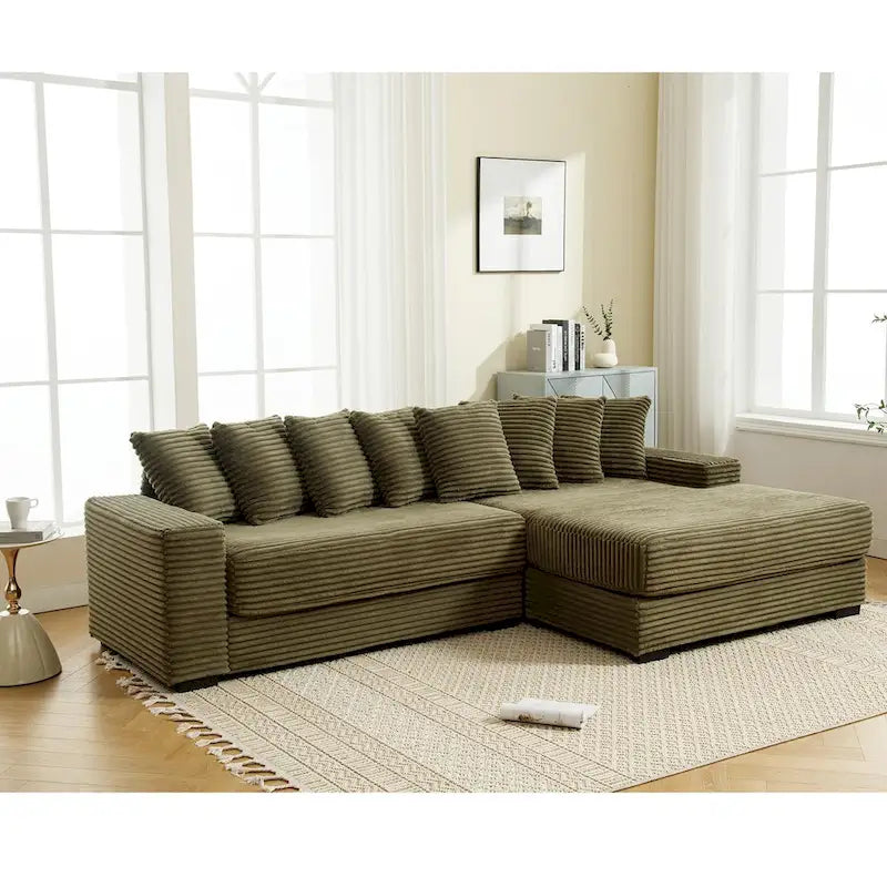 111-inch Corduroy L-Shaped Sectional Sofa with Oversized Right Chaise