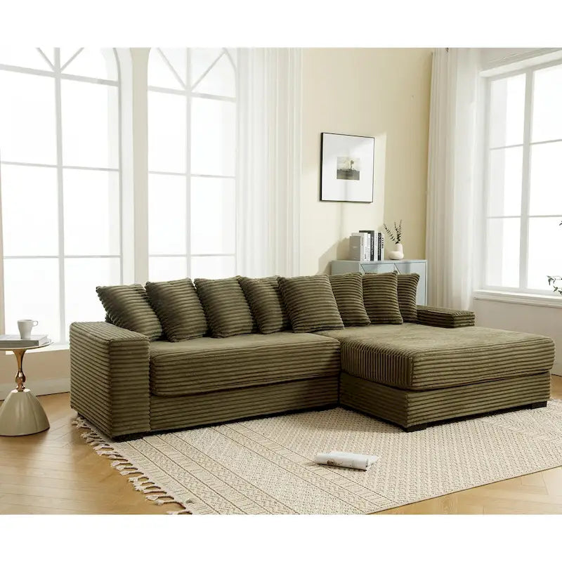 111-inch Corduroy L-Shaped Sectional Sofa with Oversized Right Chaise