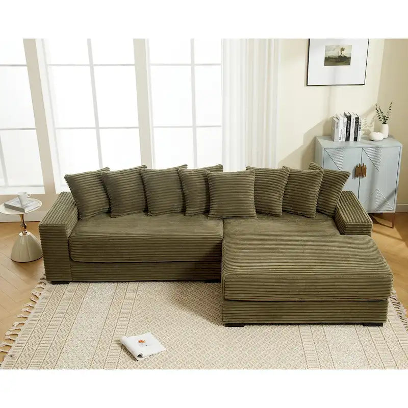 111-inch Corduroy L-Shaped Sectional Sofa with Oversized Right Chaise