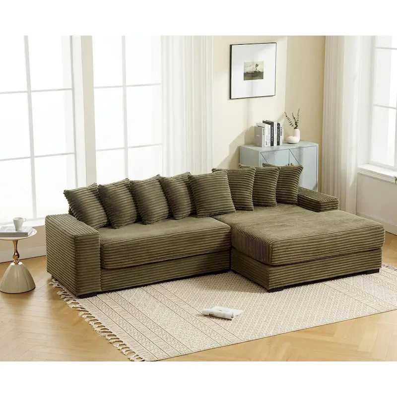 111-inch Corduroy L-Shaped Sectional Sofa with Oversized Right Chaise