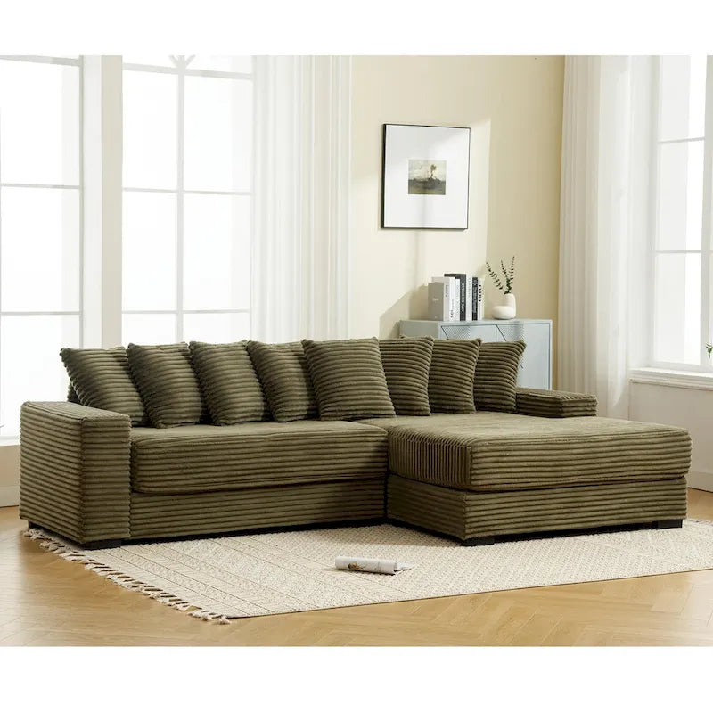 111-inch Corduroy L-Shaped Sectional Sofa with Oversized Right Chaise